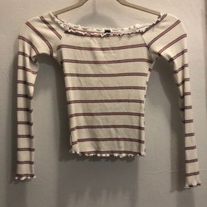 Red striped cropped long sleeved shirt